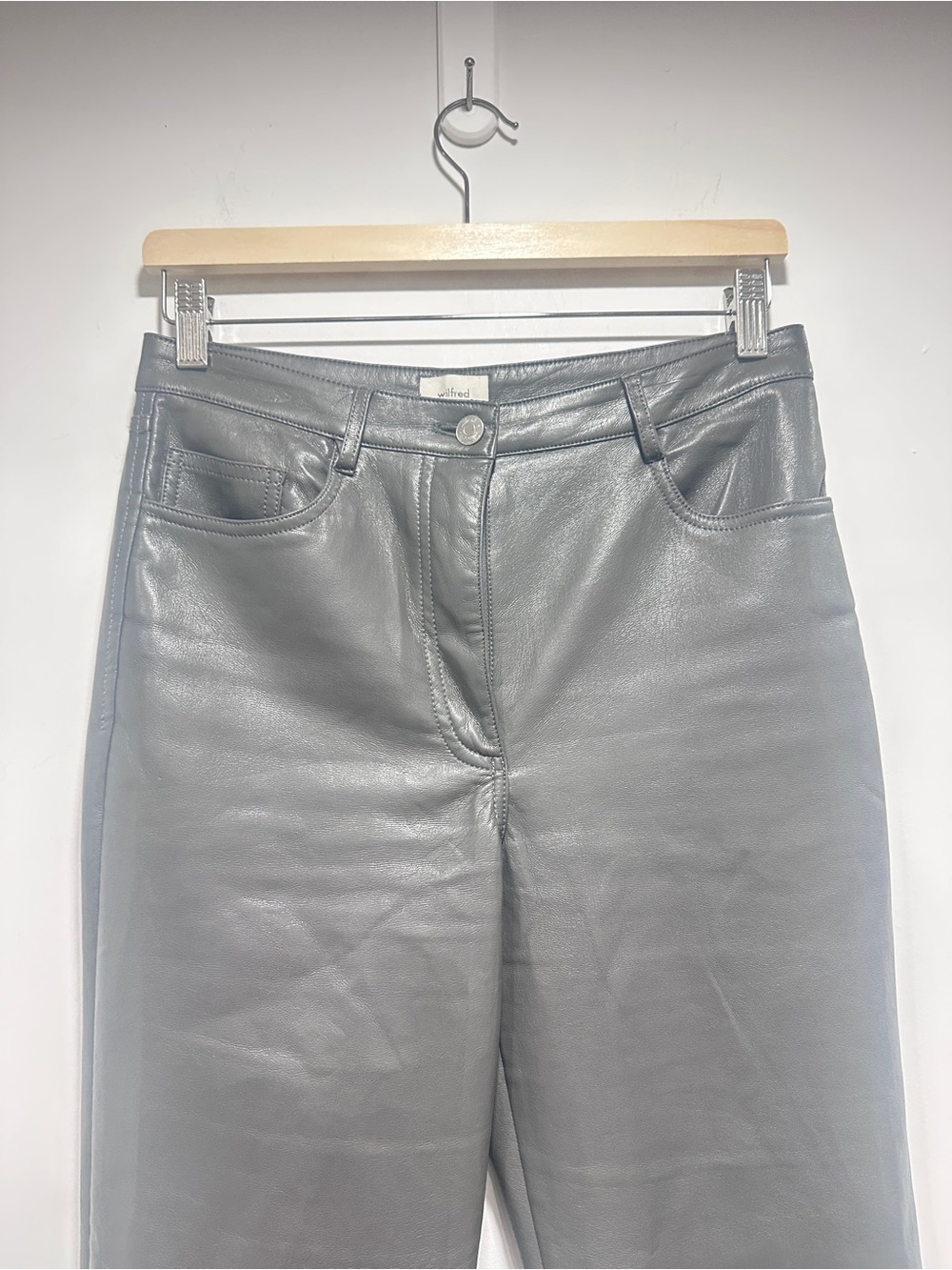 Aritzia Wilfred Melina High Waisted Vegan Leather Pants Charcoal Grey Small S - Picture 3 of 15